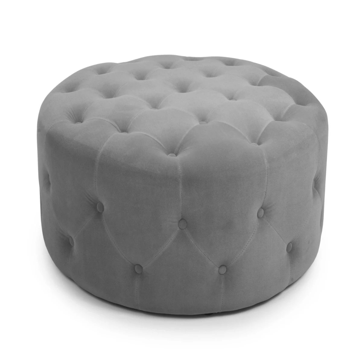 Wreschner Small Round Velvet Grey Pouffe