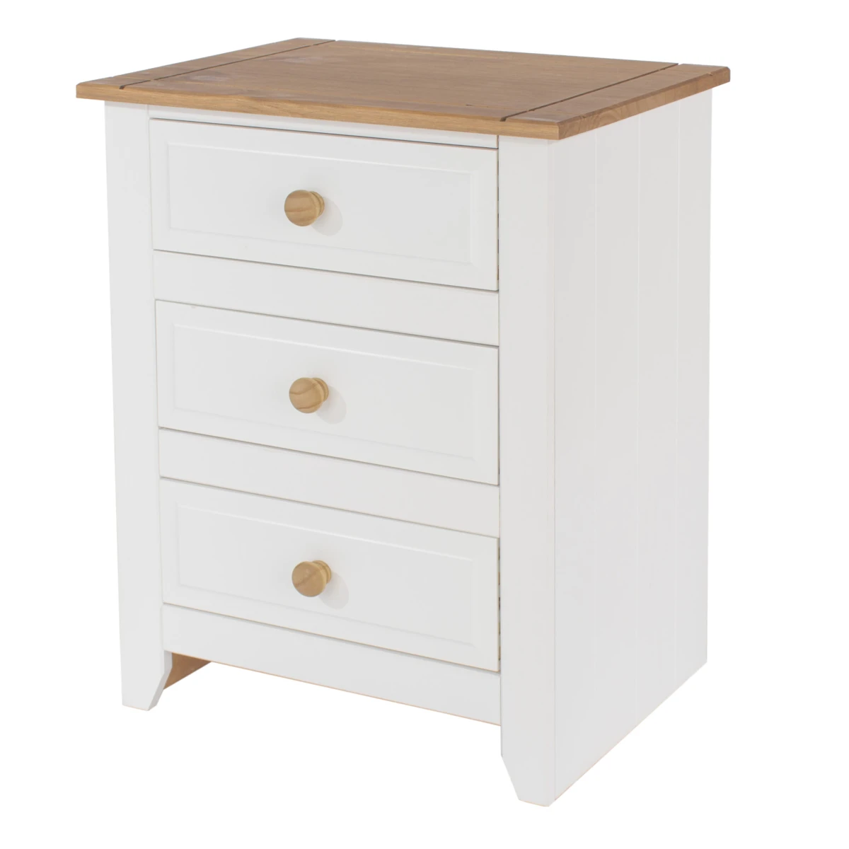 Shelton Pine White 3 Drawer Bedside Table