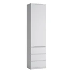 Karino Tall Narrow 1 Door 3 Drawer Cupboard In White