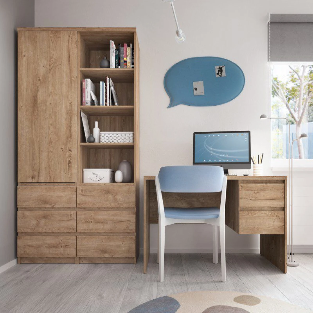Alivieri 1 Door 1 Drawer Twin Pedestal Desk In Oak - Image 3
