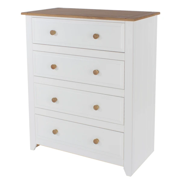 Shelton Pine White 4 Drawer Wide Chest