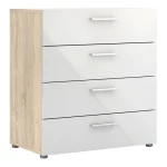 Tele Chest of 4 Drawers in Oak with White High Gloss