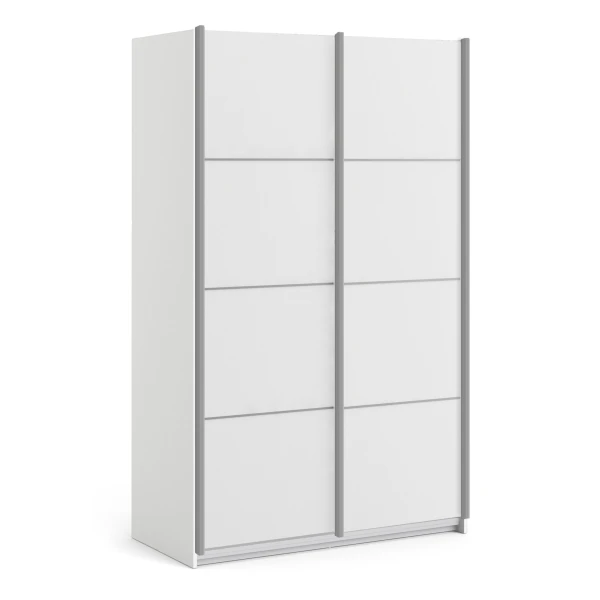 Phillipe White Sliding Wardrobe 120cm - White Doors - Two Shelves