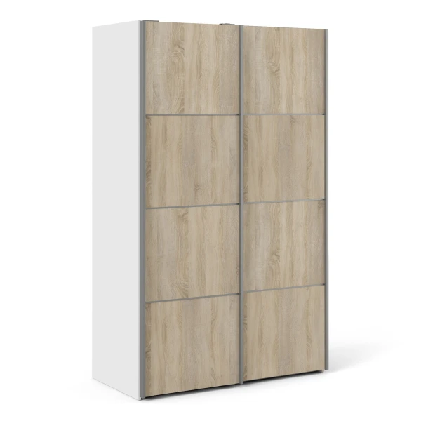 Phillipe Wardrobe White Oak Doors Five Shelves