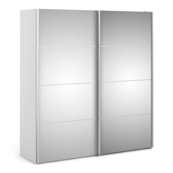 Phillipe Wardrobe White Mirror Doors Two Shelves