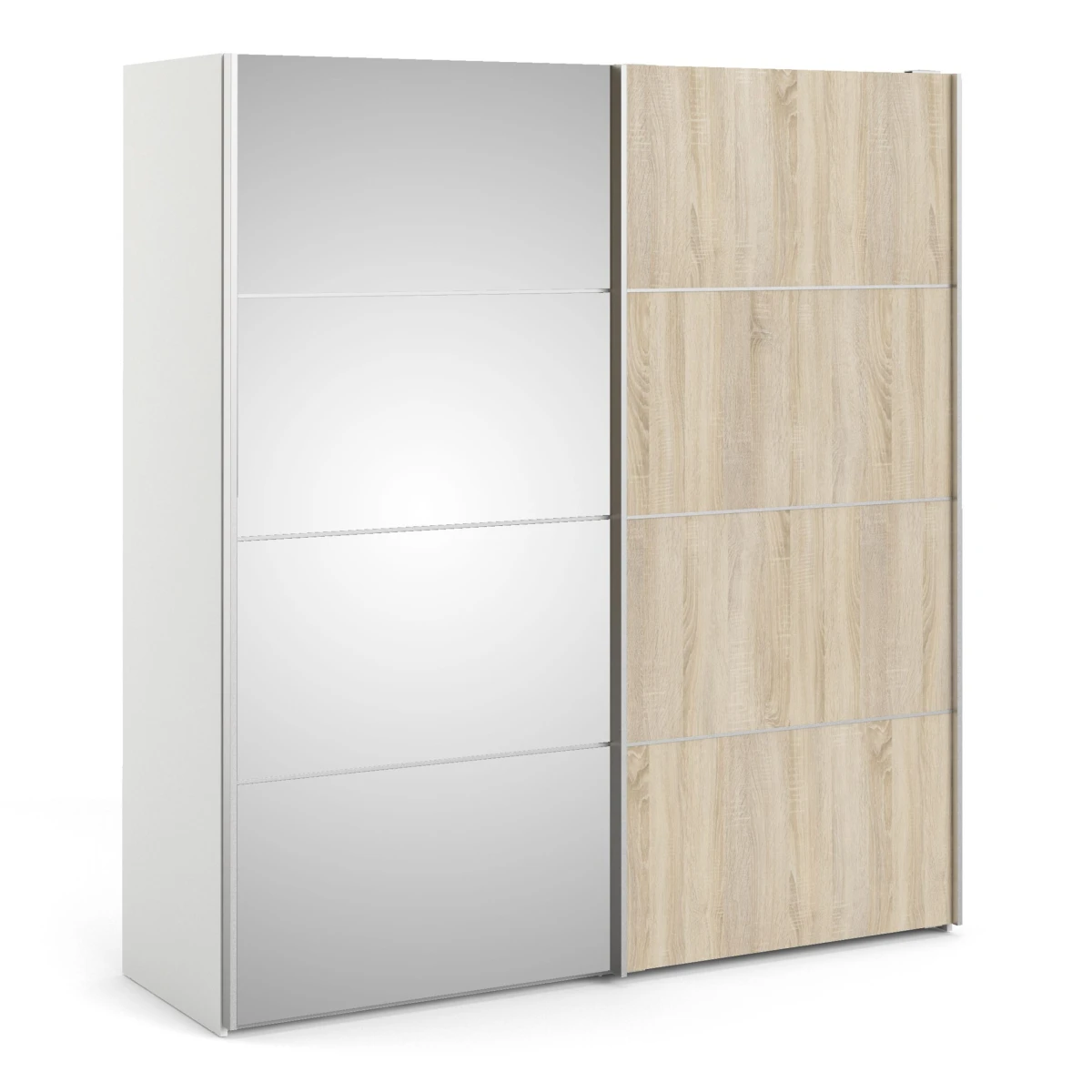 Phillipe Wardrobe White Oak Mirror Doors Five Shelves