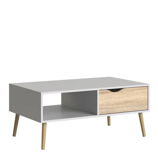 Solo Coffee Table 1 Drawer 1 Shelf In White Oak