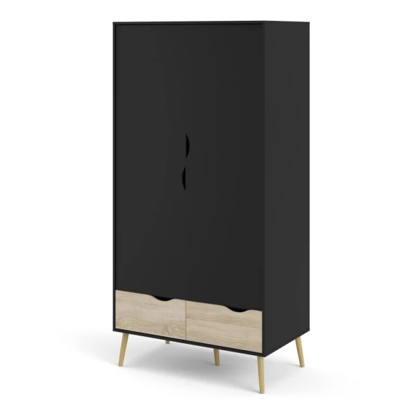 Tonno Wardrobe - 2 Doors 2 Drawers in Black and Oak