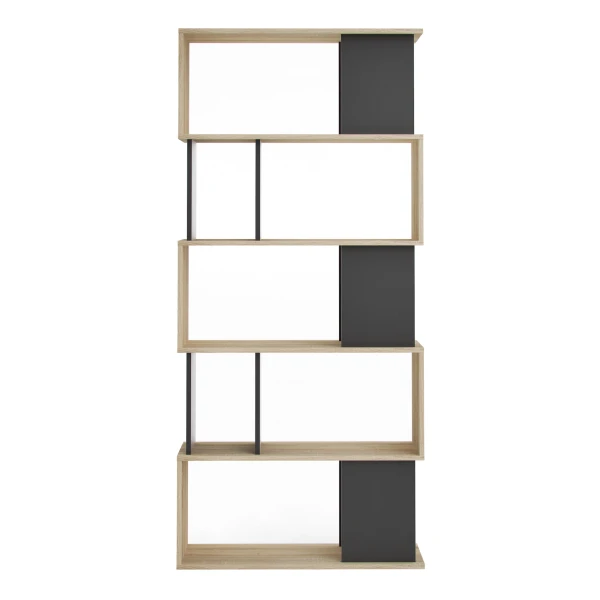 Saze Open Bookcase 4 Shelves In Oak Black