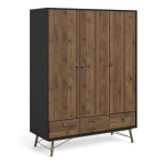 Sny Wardrobe 3 Doors + 3 Drawers In Matt Black Walnut