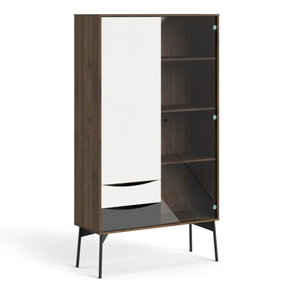 Deturni Cabinet 1 Door + 1 Glass Door + 2 Drawers In Grey