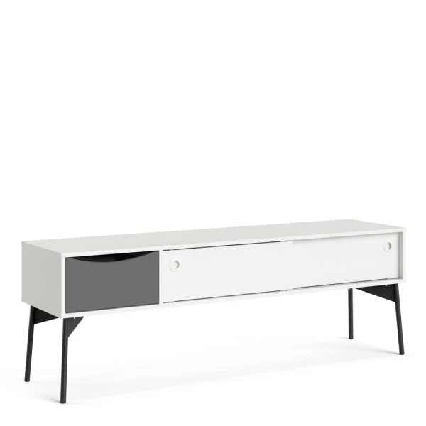 Deturni Tv-Unit 2 Sliding Doors + 1 Drawer In Grey And White