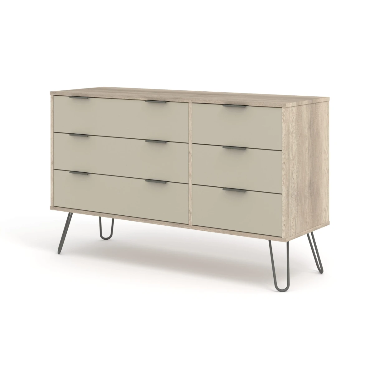 Augustine Driftwood 3+3 Drawer Wide Chest Of Drawers