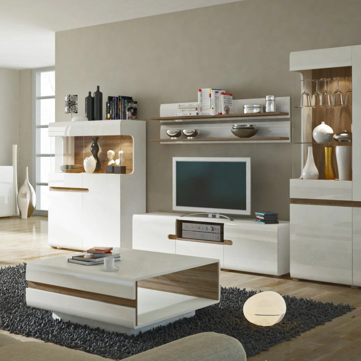 White Wall Shelf With Truffle Oak Trim - Image 3