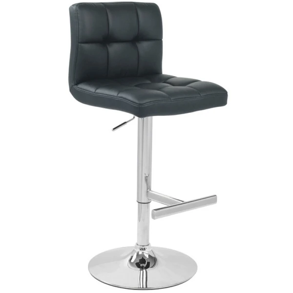 Azagi Chrome Real Leather Bar Stool - Black