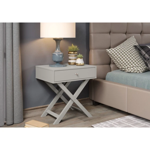 Arsisan Grey X Leg 1 Drawer Petite Bedside Cabinet