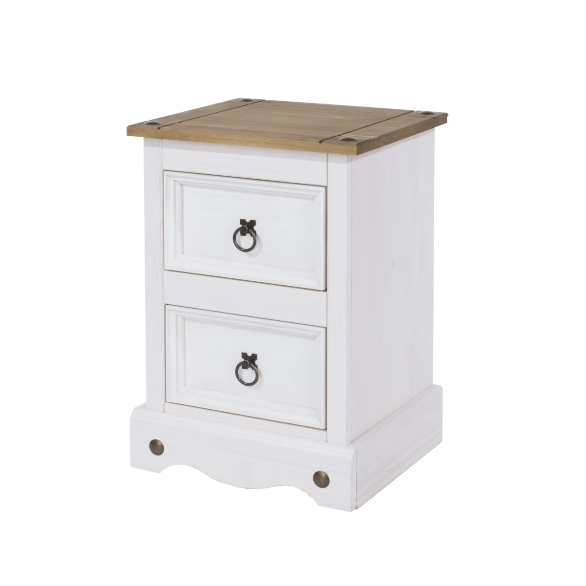 Carala Pine White 2 Drawer White Painted Bedside Table.