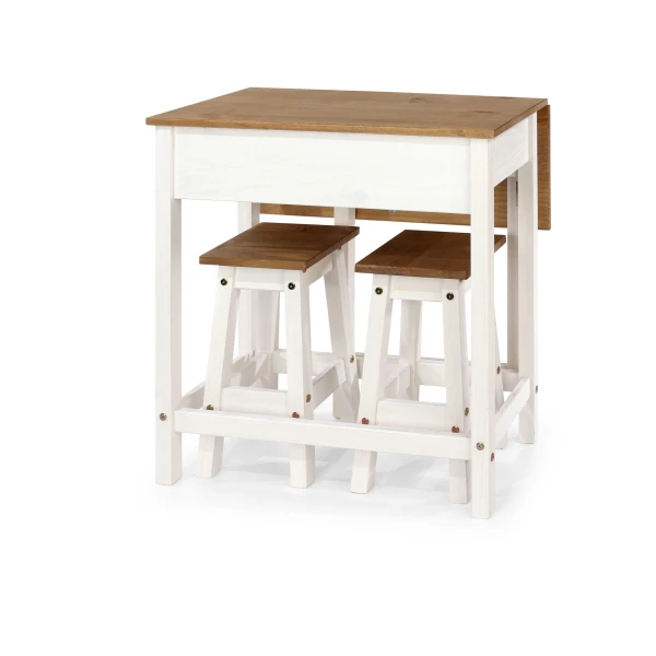 Coson White Breakfast Drop Leaf Table & 2 Stools Set