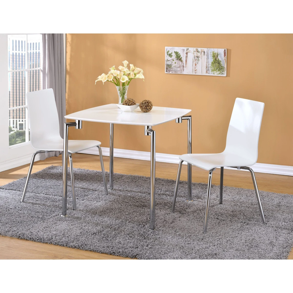 Rigma Small Square Table Two Chairs White Gloss