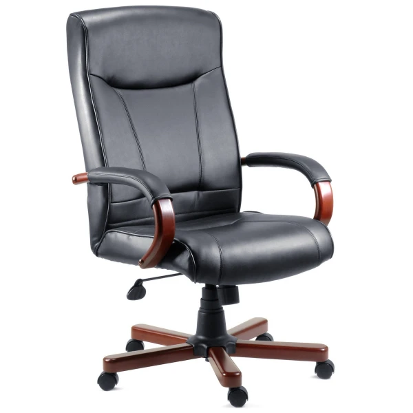 Kingslow Dark Wood Office Chair Executive Bonded Leather Faced