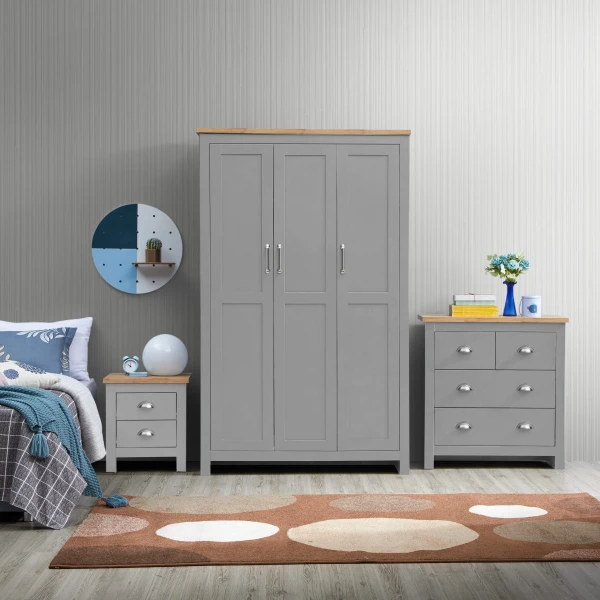 Cisnon Light Grey 3 Piece Set (3 Door Wardrobe