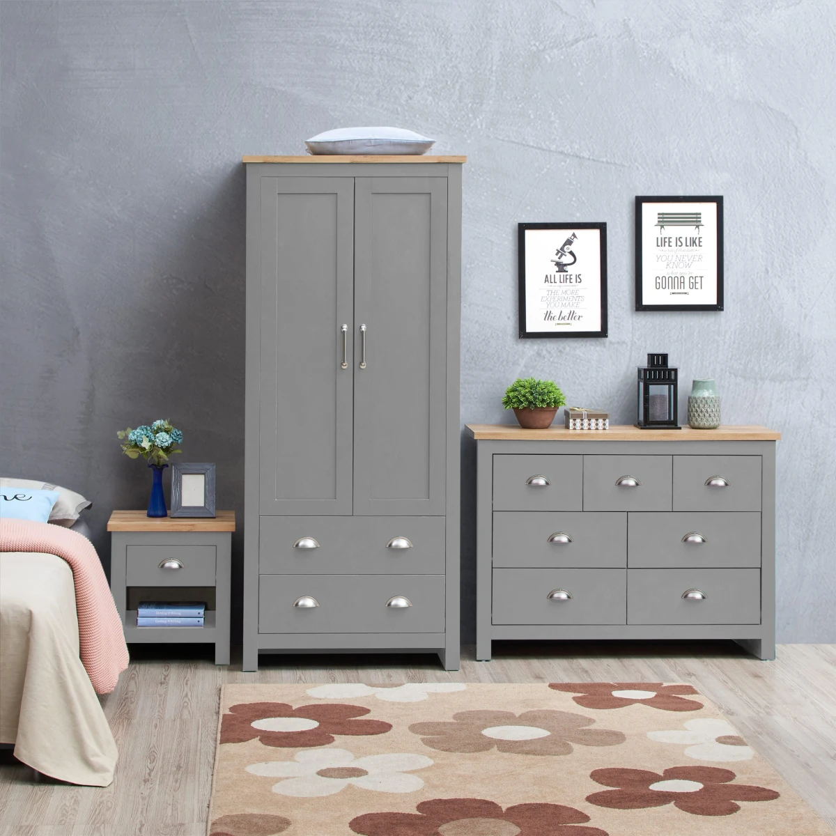 Cisnon Light Grey 3 Piece Set (2 Door Wardrobe