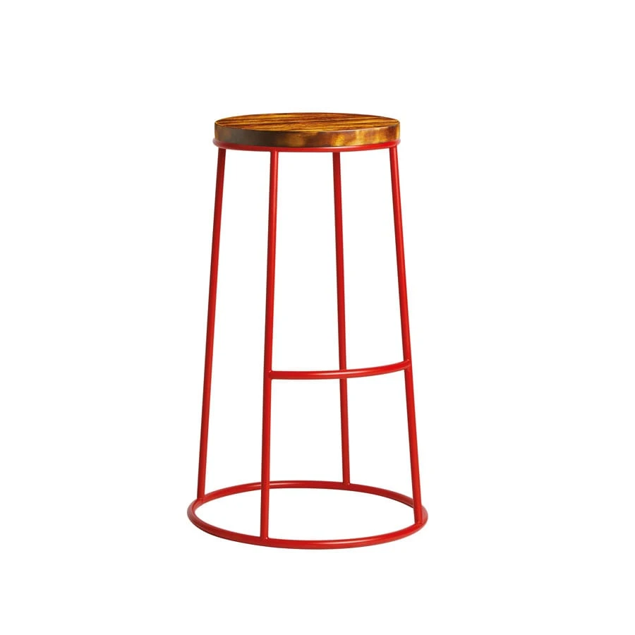 Max 75 High Stool - Red - Rustic Aged Wooden Seat Pad. Max 75 High Stool - Red - Rustic Aged Wooden Seat Pad.