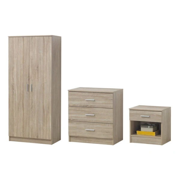 Riosta 3 Piece Bedroom Set 3 Drawer Sonoma Oak