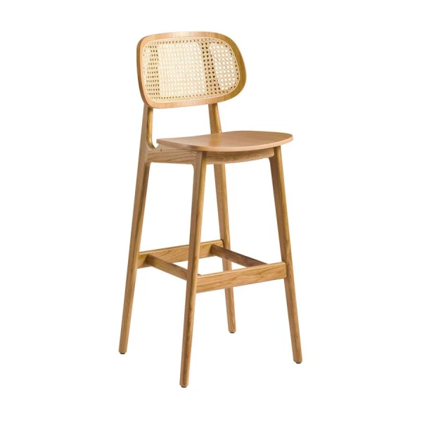 Tunesh Barstool - Natural Oak - Natural Rattan Back.