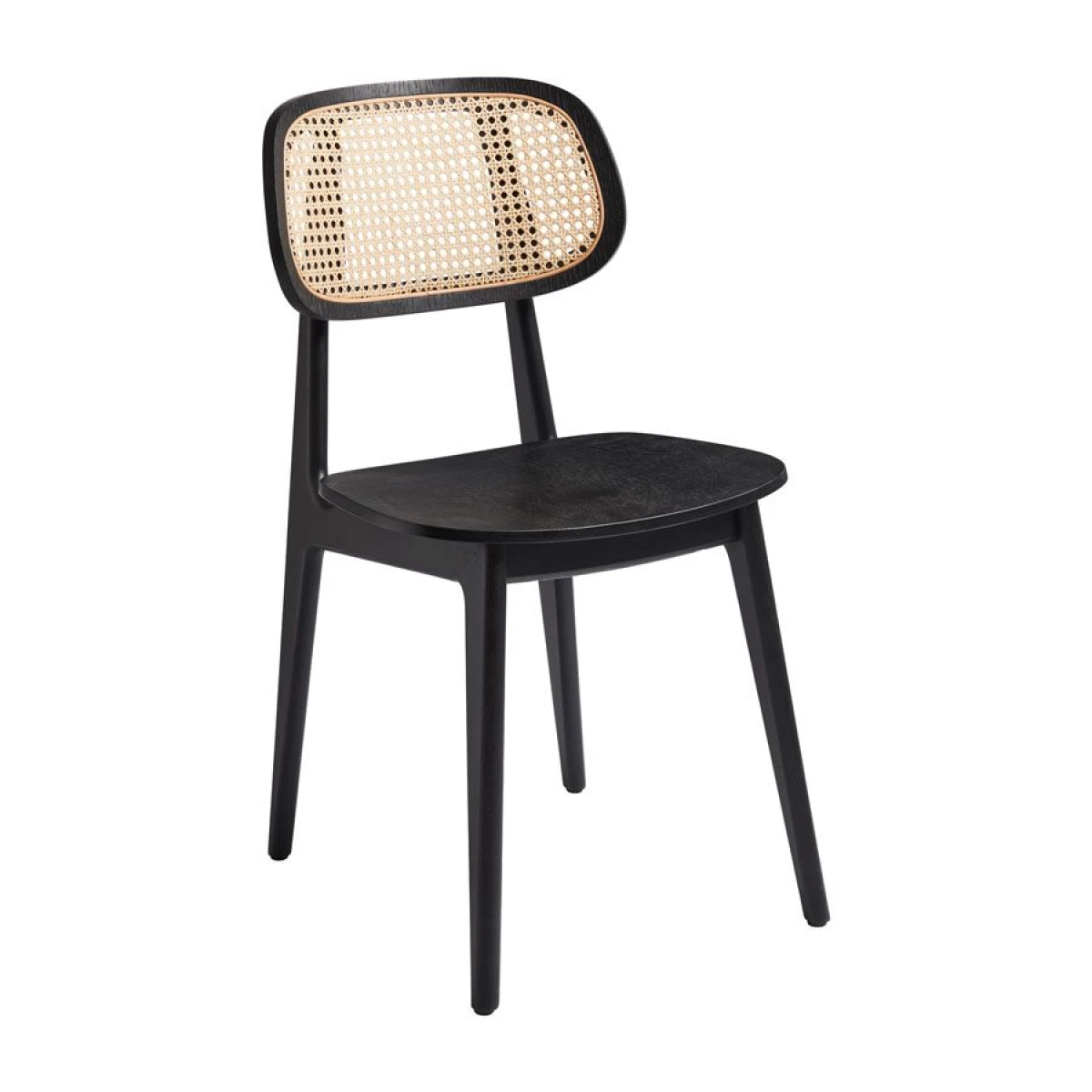 Tenish Side Chair - Satin Black - Natural Rattan Back.