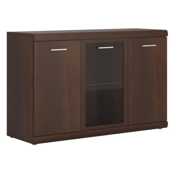 Avison 3 Door Glazed Sideboard In Dark Mahogany Melamine.