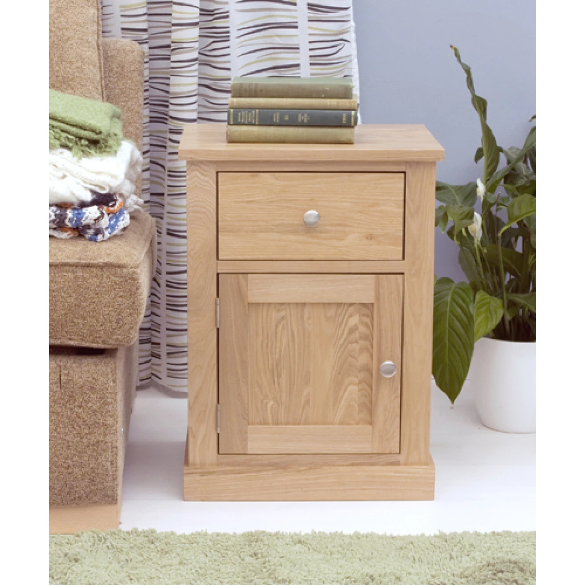 Alex Oak One Door One Drawer Lamp Table - Assembled