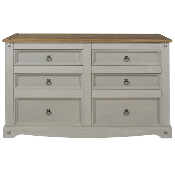 Coson Grey Pine 3+3 Wide Chest Of Drawers