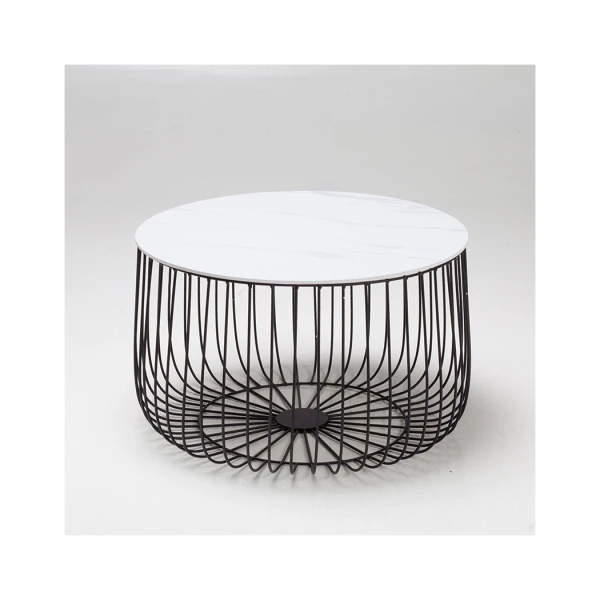 Eventa Large Cage Table Imitation Marble Top Black Frame.