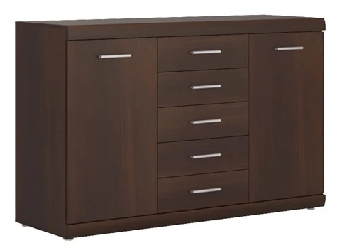 Avison 2 Door 5 Drawer Sideboard In Dark Mahogany Melamine.