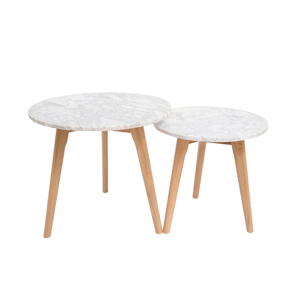 Harly Round Nest Of Tables Oak-White Marble Top