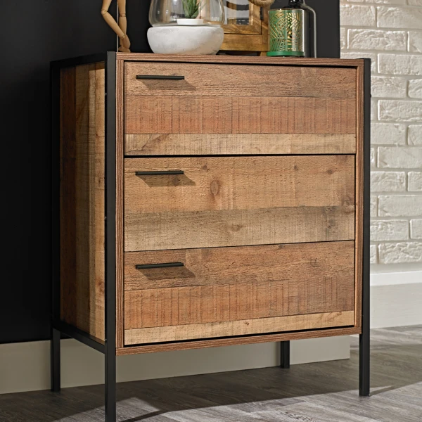 Hector 3 Drawer Chest Distressed Oak Effect