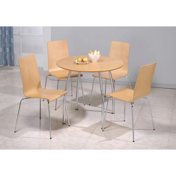 Lingham Wood Round Table 4 Chairs Beech Chrome