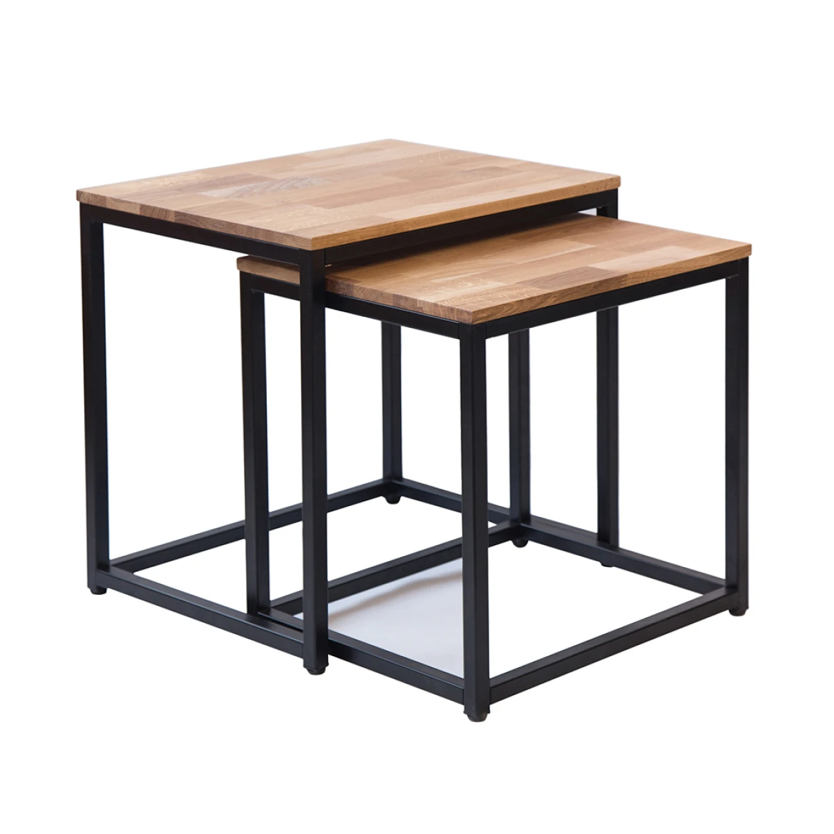 Michie Nest Of Tables Solid Oak Black Metal Frame