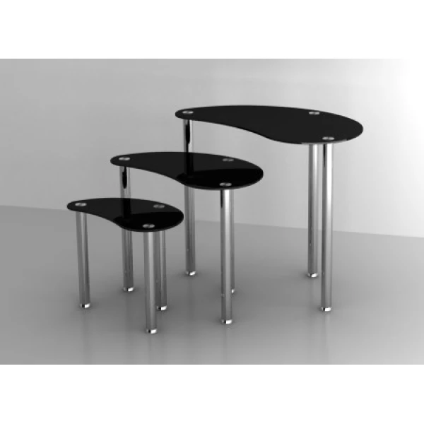 Shirley Nest Of 3 Tables Black Glass Stainless Steel Frame