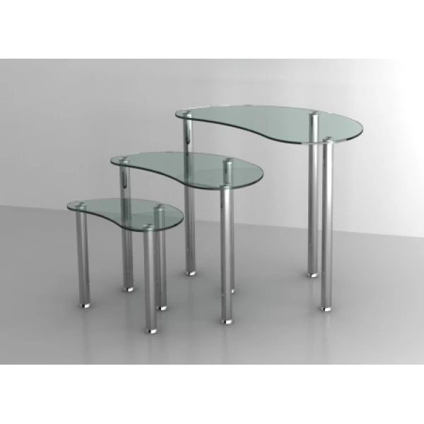 Shirley Clear Glass Nest Of Three Tables Glass Stainless Steel Frame