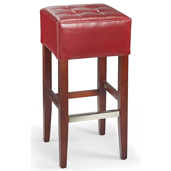 Primo Wooden Bar Stool Real Red Leather Walnut Frame.