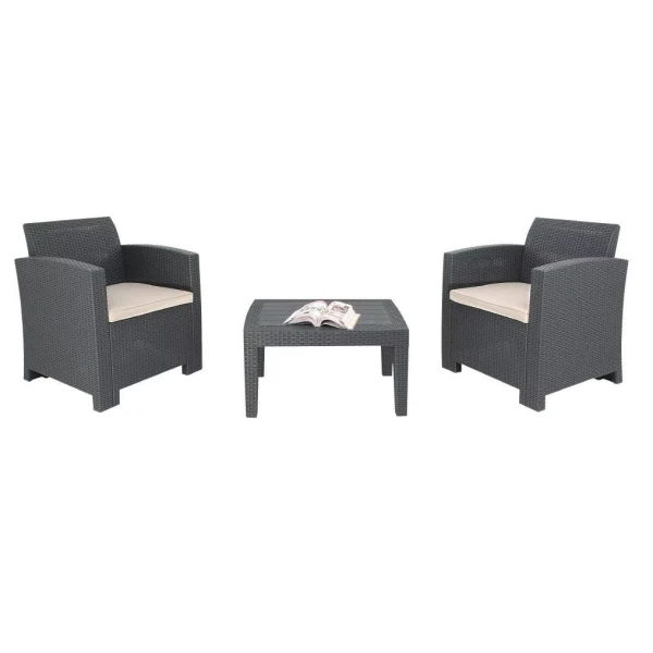 Sophon Outdoor Garden Grey Armchair Table Wicker Set