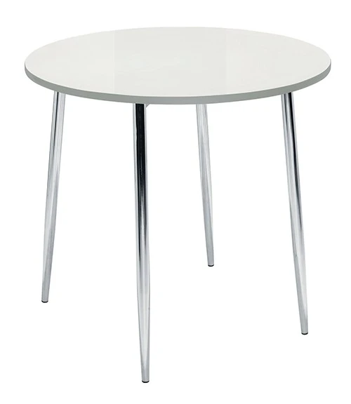 Kadi Round White Gloss 4 Leg Table Beech Table Top Chrome Legs Kadi Round White Gloss 4 Leg Table Beech Table Top Chrome Legs