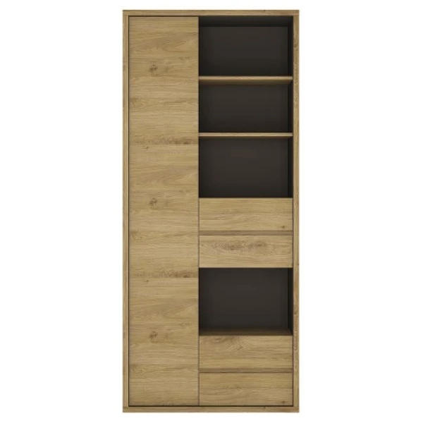 Tiamaria Glazed Wood Bookcase - Wide 1 Door 4 Drawer