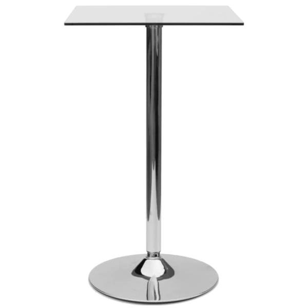 Farley Glass Table Tall Bar Poseur Shiny Chrome Clear Square Top