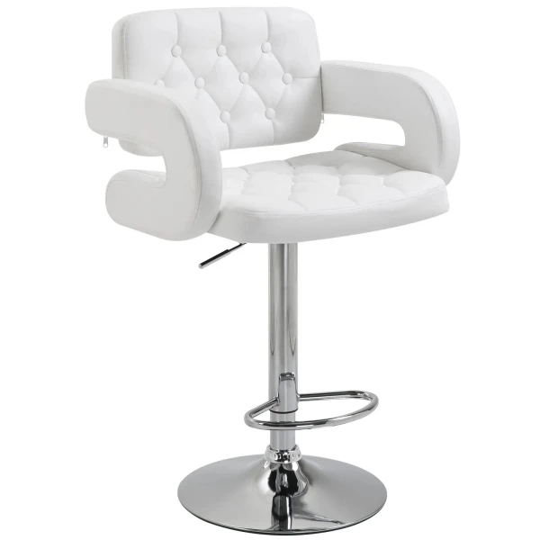 White Metal Swivel Bar Stool PU Back Arm Rest Chrome Base Pub B