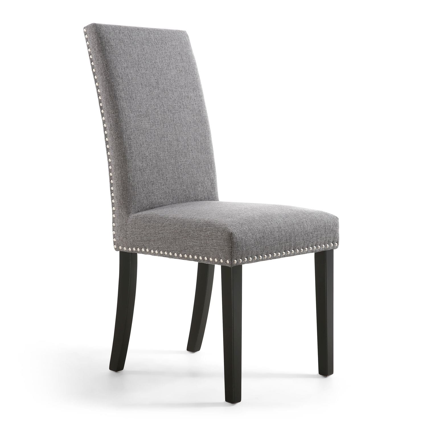RivendelLis Stud Detail Linen Effect Steel Grey Chair Black Legs