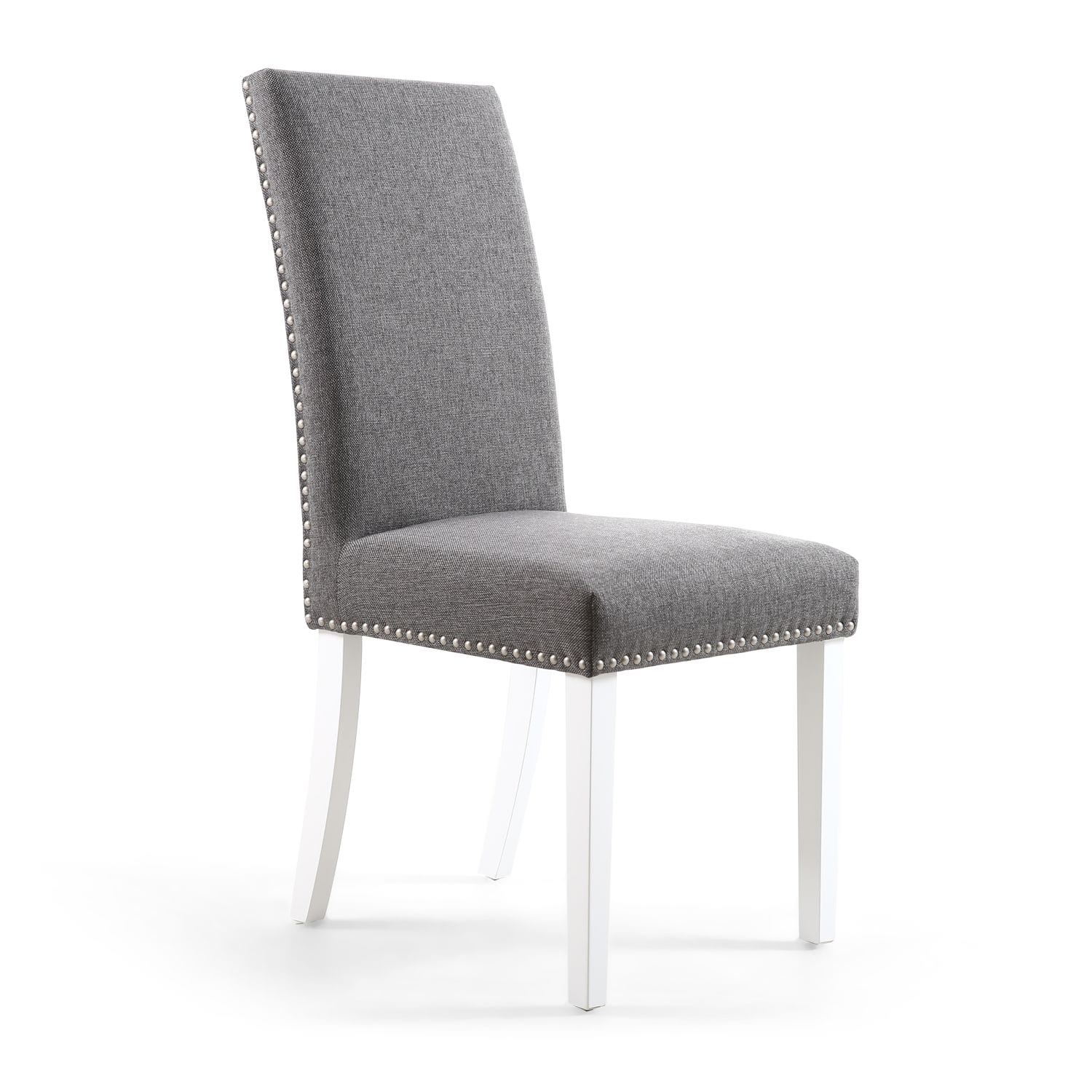 RivendelLis Stud Detail Linen Effect Steel Grey Chair White Legs