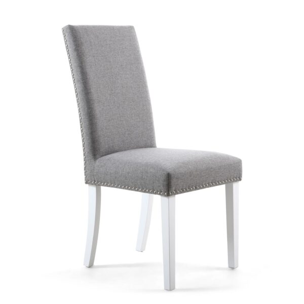 RivendelLis Stud Detail Linen Effect Silver Grey Chair White Legs